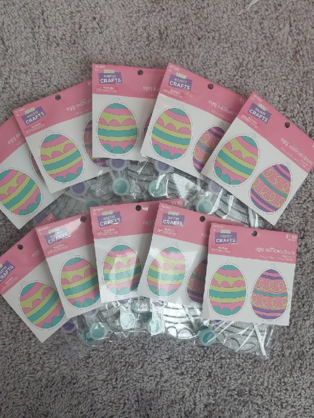 (10) Easter Crafts Egg Suncatchers - Pastel Pink, Teal & Lime